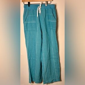 Large Women's Linen Teal Wide Leg Pants